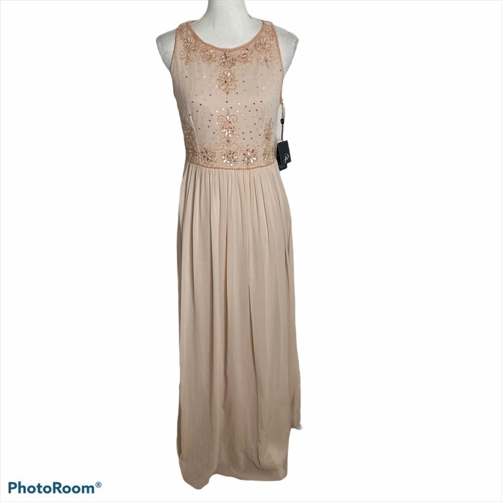 Adrianna Papell Halter Gown Beaded Bodice Nwt Pink Sz 6